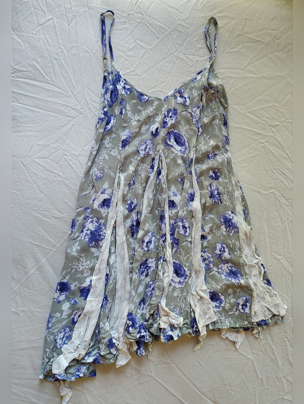 Fairie Whimsigoth Floral Mini Slip Dress Indigo Gray Flowy Handkerchief Hem